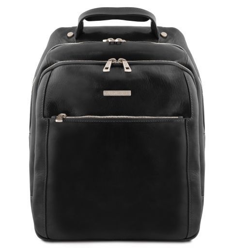 Phuket Notebook Rucksack aus Leder 3 Fächer Schwarz TL141402