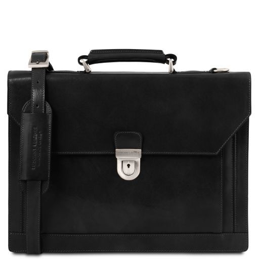 Cremona Leather Briefcase 3 Compartments Black TL141732
