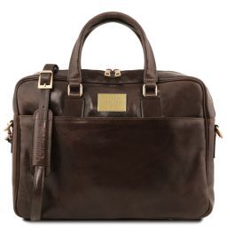 Urbino Cartable en cuir porte ordinateur 2 compartiments avec poche frontale Marron foncé TL141894