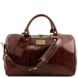 TL Voyager Дорожная кожаная сумка-даффл с карманом сзади - Малый размер Коричневый TL141250