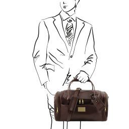 TL Voyager Sac de voyage en cuir avec poches aux côtés - Petit modèle Marron foncé TL141441