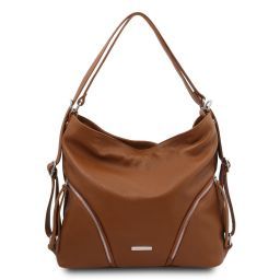 TL Bag Borsa a spalla in pelle morbida convertibile a zaino Cognac TL141938
