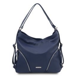 TL Bag Borsa a spalla in pelle morbida convertibile a zaino Blu scuro TL141938