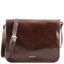 TL Messenger Two Compartments Leather Shoulder bag - Large Size Brown TL141254