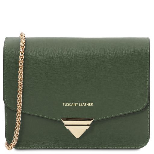 TL Bag Saffiano Leather Clutch With Chain Strap Forest 