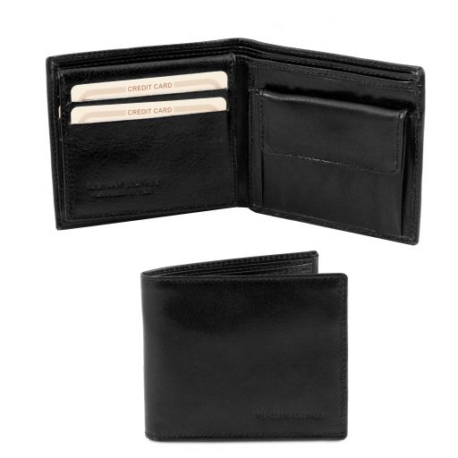 Exclusive 3 Fold Leather Wallet for men With Coin Pocket Black TL141377