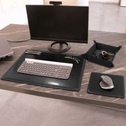 Premium Office Set Sous-main de Bureau, Tapis de Souris et Videpoches en Cuir Noir TL142088