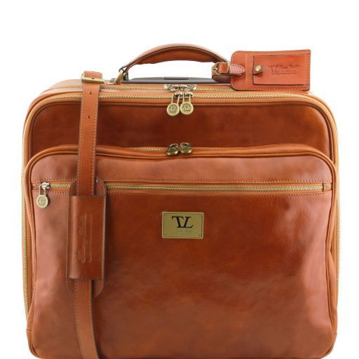 Varsavia Two Compartments Leather Pilot Case With two Wheels Honey TL141533