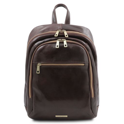 Perth 2 Compartments Leather Backpack Dark Brown TL142049