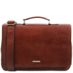 Mantova Leather multi compartment TL SMART briefcase with flap Brown TL142068