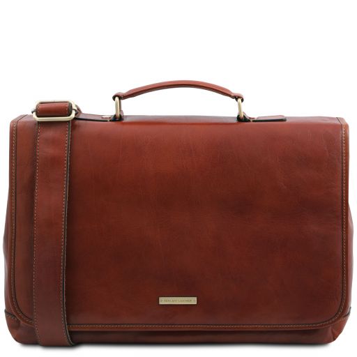 Mantova Leather Multi Compartment TL SMART Briefcase With Flap Brown TL142068
