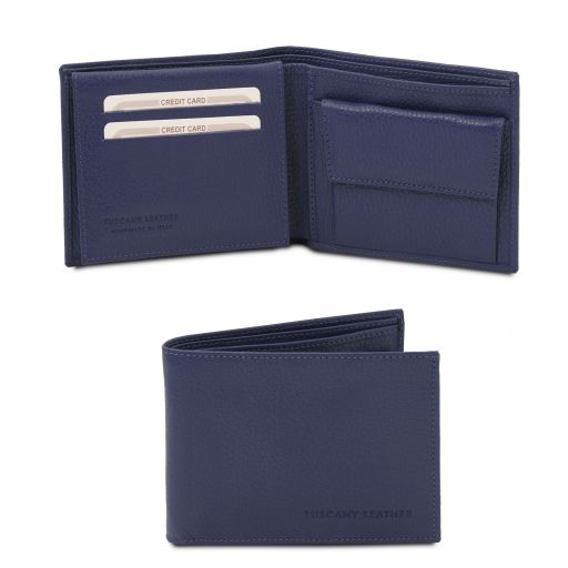 Exclusive Soft 3 Fold Leather Wallet for men With Coin Pocket Dark Blue TL142074