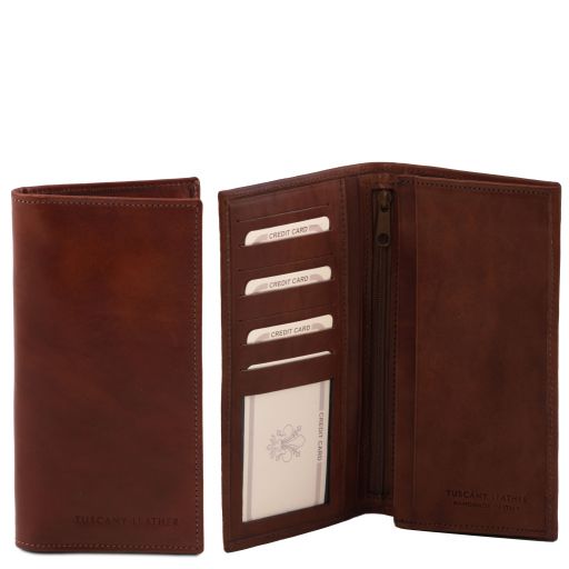 Exklusive Vertikal Herren Brieftasche aus Leder mit 2 Scheinfächern Braun TL140777