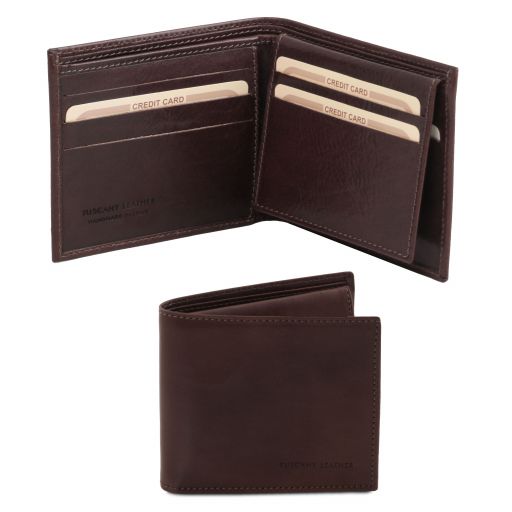 Эксклюзивный кожаный бумажник тройного сложения для мужчин Темно-коричневый TL141353