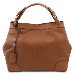 Ambrosia Soft leather shopping bag with shoulder strap Cognac TL142143