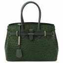 TL Bag Borsa a Mano in Pelle Stampata Effetto Struzzo Verde Foresta TL142120