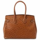 TL Bag Handtasche aus Leder mit Strauß-Prägung Cognac TL142120
