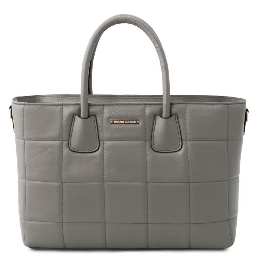 TL Bag Handtasche aus Weichem Leder im Steppdesign Grau TL142124
