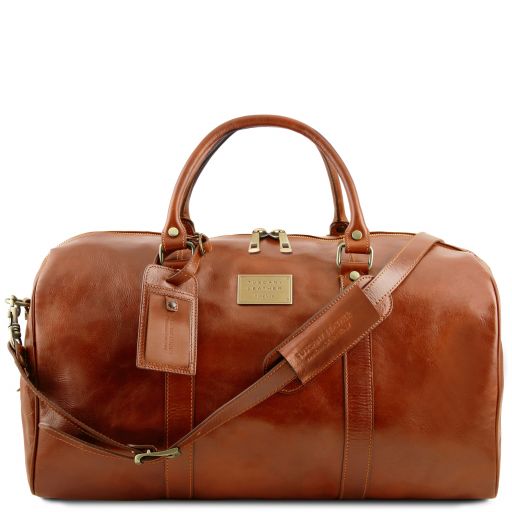 TL Voyager Travel Leather Duffle bag With Pocket on the Backside - Large Size Honey TL141247