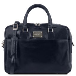 Urbino Leather laptop briefcase with front pocket Dark Blue TL141241