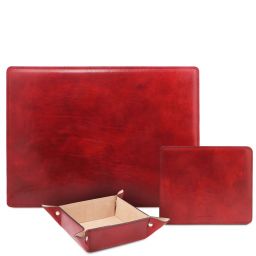 Premium Office Set Leather Desk Pad, Mouse pad and Valet Tray Red TL142088