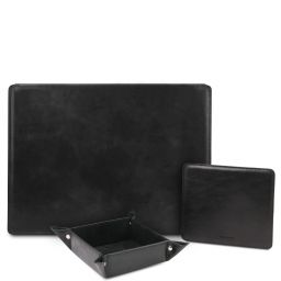 Premium Office Set Leather desk pad with inner compartment, mouse pad and valet tray Black TL142162