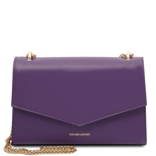 Fortuna Leather Clutch With Chain Strap Purple TL141944