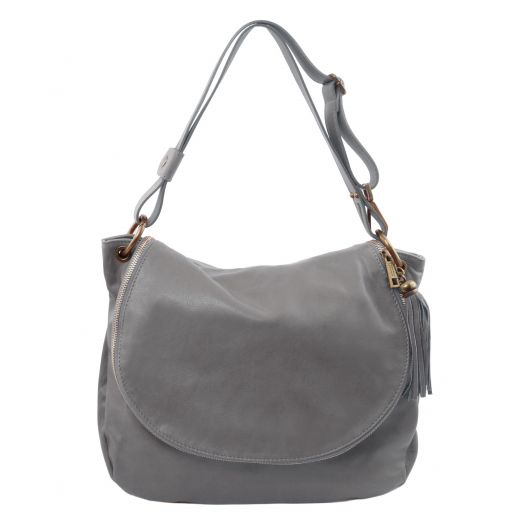 TL Bag Soft leather shoulder bag with tassel detail Grey TL141110