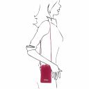 TL Bag Mini Schultertasche aus Weichem Leder im Steppdesign Fucsia TL142169
