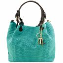 TL KeyLuck Borsa Shopping in Pelle Stampa Intrecciata Turchese TL141573