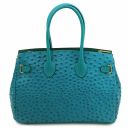 TL Bag Bolso de Mano en Piel Estampada Efecto de Avestruz Turquesa TL142120