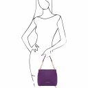 TL Bag Beuteltasche aus Weichem Leder im Steppdesign Purple TL142220