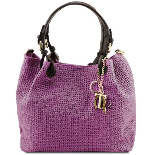TL KeyLuck Woven Printed Leather Shopping bag Purple TL141573