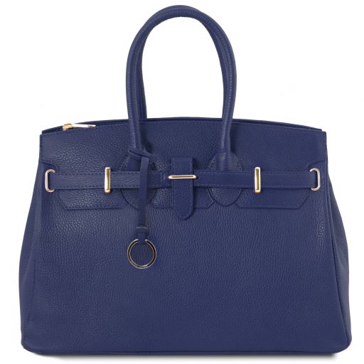 TL Bag Leather Handbag With Golden Hardware Dark Blue TL141529
