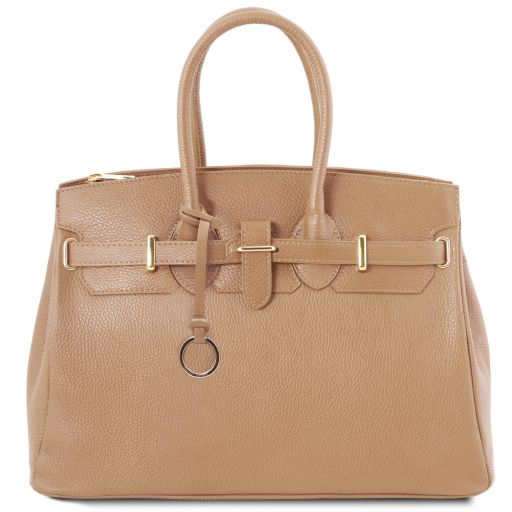 TL Bag Leather Handbag With Golden Hardware Champagne TL141529