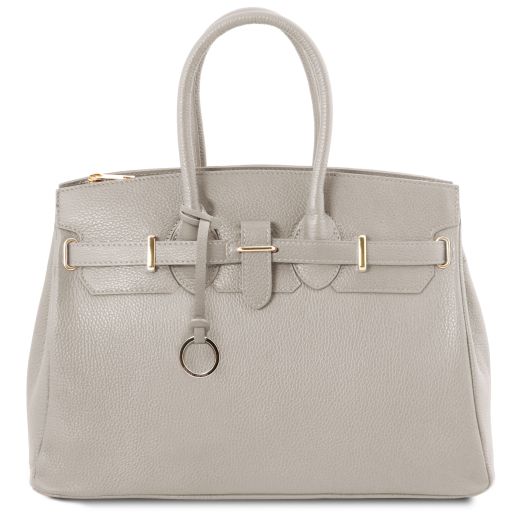 TL Bag Кожаная сумка с золотистой фурнитурой Светло-серый TL141529