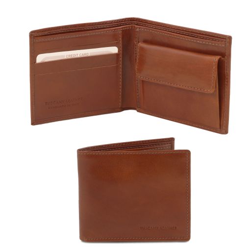 Exclusive 2 Fold Leather Wallet for men With Coin Pocket Brown TL140761