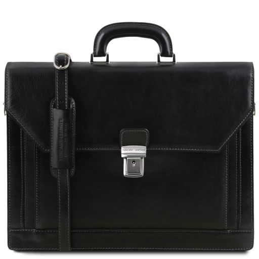 Napoli 2 Compartments Leather Briefcase With Front Pocket Черный TL141348