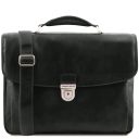 Business 4 Rollen Ledertrolley und TL SMART Notebooktasche aus Leder Schwarz TL142271