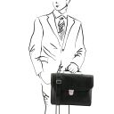 Business 4 Rollen Ledertrolley und TL SMART Notebooktasche aus Leder Schwarz TL142271