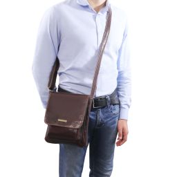 Jimmy Leather Crossbody bag for men With Front Pocket Dark Brown TL141407