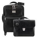 Business 4 Rollen Ledertrolley und TL SMART Notebooktasche aus Leder Schwarz TL142271