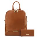 Ponza Soft Leather Backpack for Women and Soft Leather Wallet for Women Коньяк TL142158