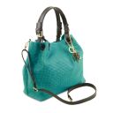 TL KeyLuck Кожаная сумка-шоппер с плетеным теснением Бирюзовый TL141573
