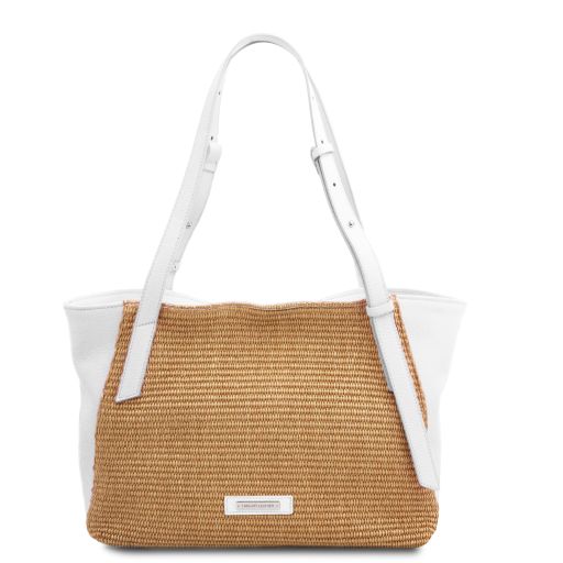 TL Bag Soft Leather Straw Effect Shopping bag White TL142279