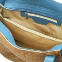 TL Bag Shopping Tasche aus Weichem Leder mit Stroheffekt Hellblau TL142279