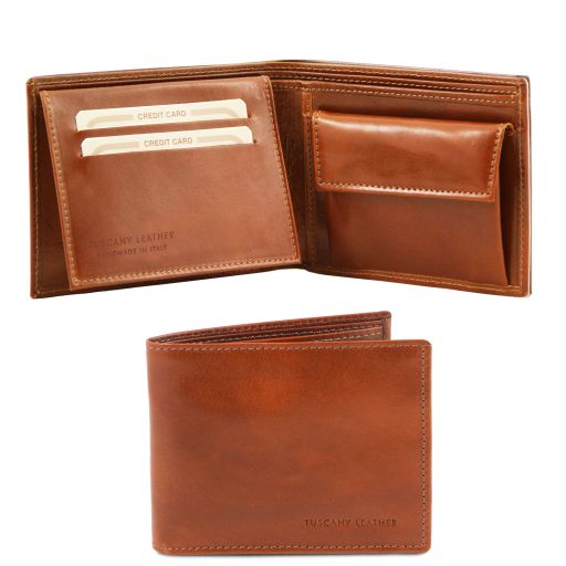 Exclusive 3 Fold Leather Wallet for men With Coin Pocket Honey TL140763