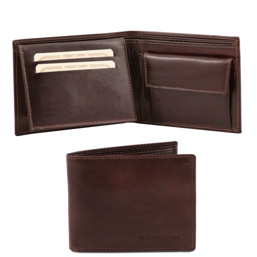 Эксклюзивный кожаный бумажник для мужчин с отделением для монет Темно-коричневый TL140763