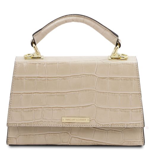 Afrodite Sac à Main en Cuir Effet Croco Beige TL142300