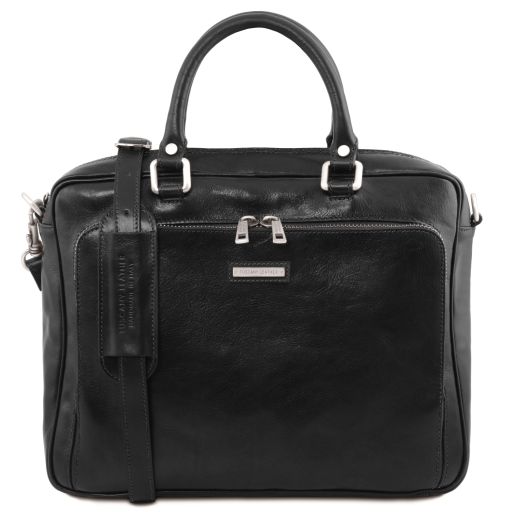 Pisa Leather Laptop Briefcase With Front Pocket Black TL141660